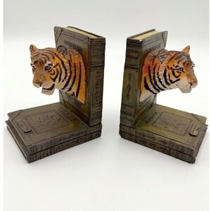 Vintage Simon Barnes Tiger Bookends Wildlife Animal Range Safari Lodge Decor